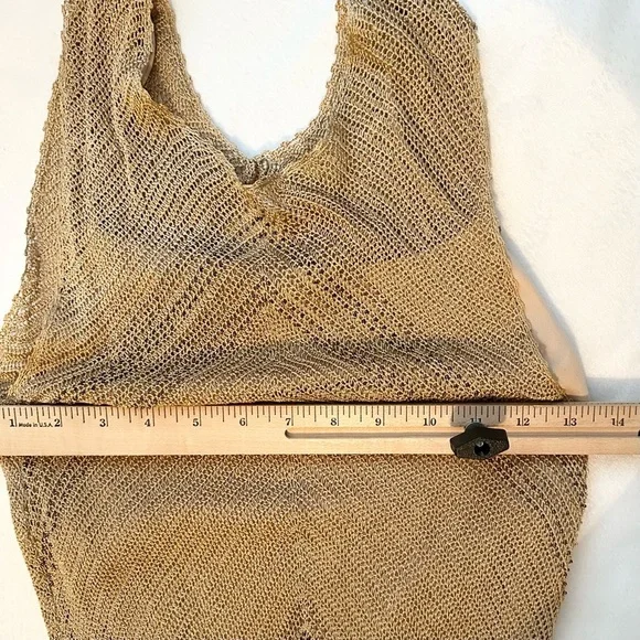 Rimini by Shaw Crocheted & Beaded Tan Beige Fitted Sleeveless Long Dress 8 Y2K - Picture 9 of 12